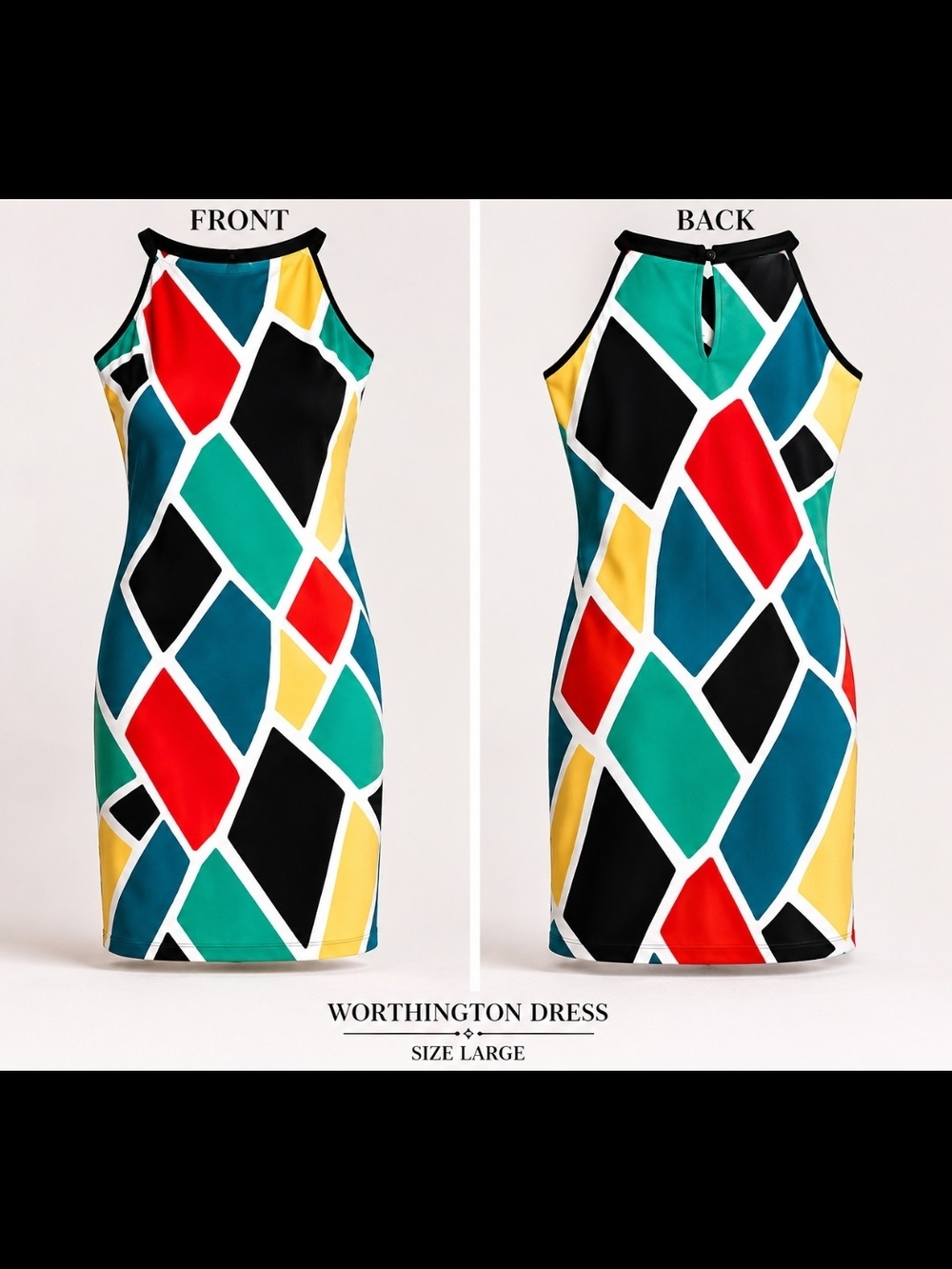 Worthington Multicolor Diamond-Print Midi Sheath Dress